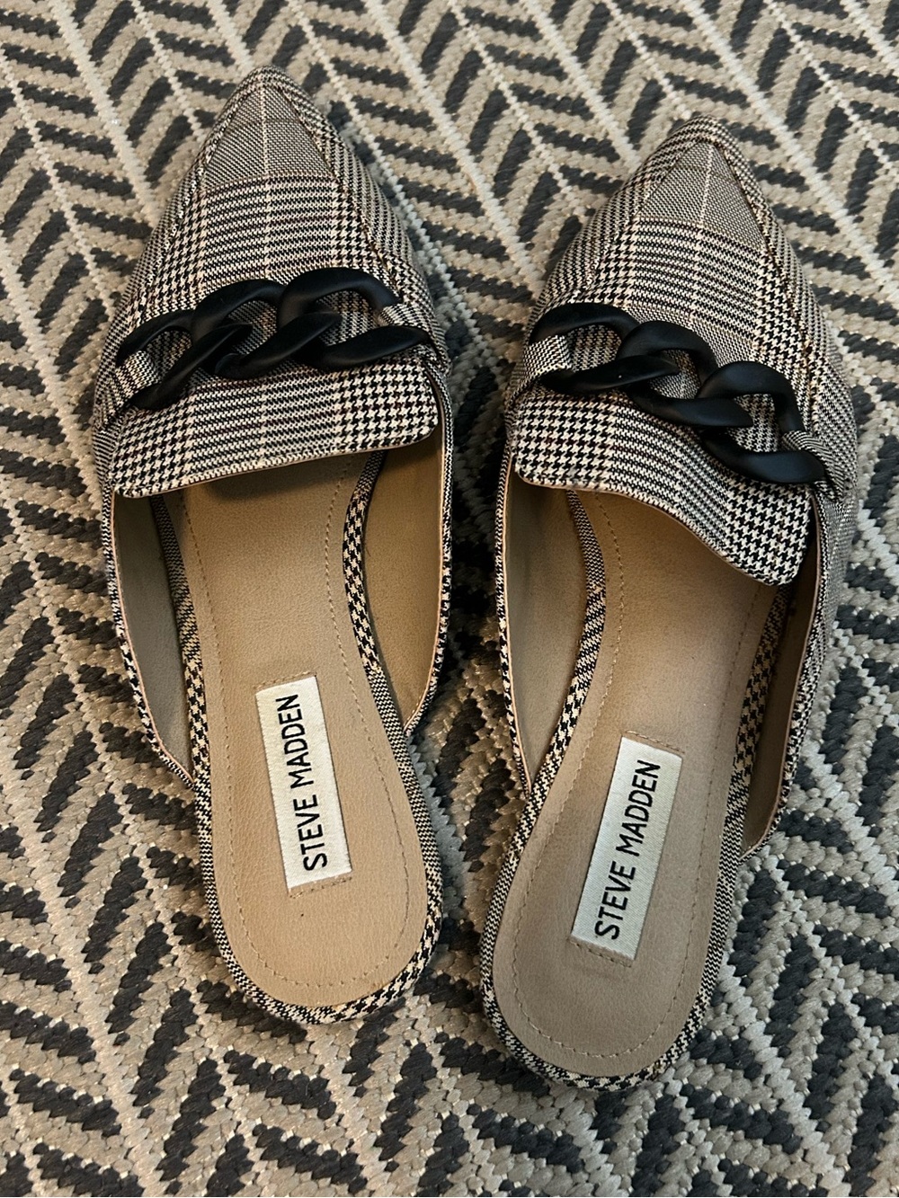 Steve Madden Fleur pointed-toe plaid mules loafers